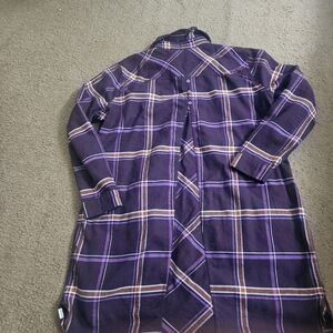Duluth Trading Co Purple Long Plaid Flannel Dress Jacket